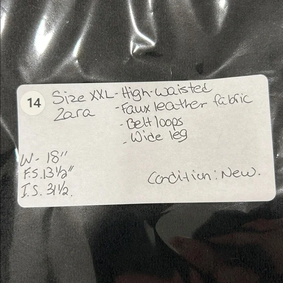 14- NWT XXL Zara | Faux Leather Contrast Stitching Pants black, tan stitching - Picture 13 of 13